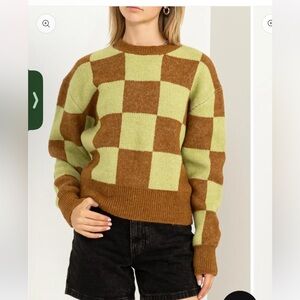 Checkered Brown and Green Sweater